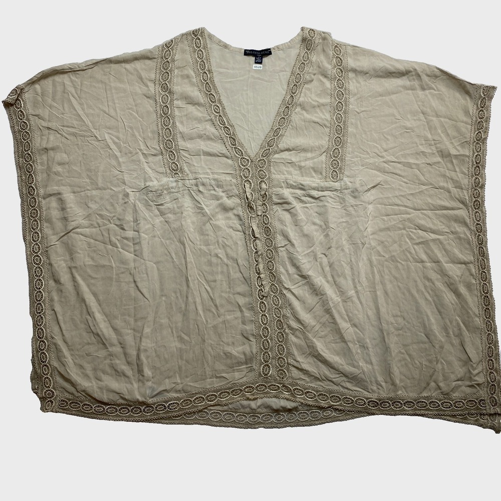 Saks Fifth Avenue Boxy Top Womens XL Tan Lace Top Italy 100% Cotton